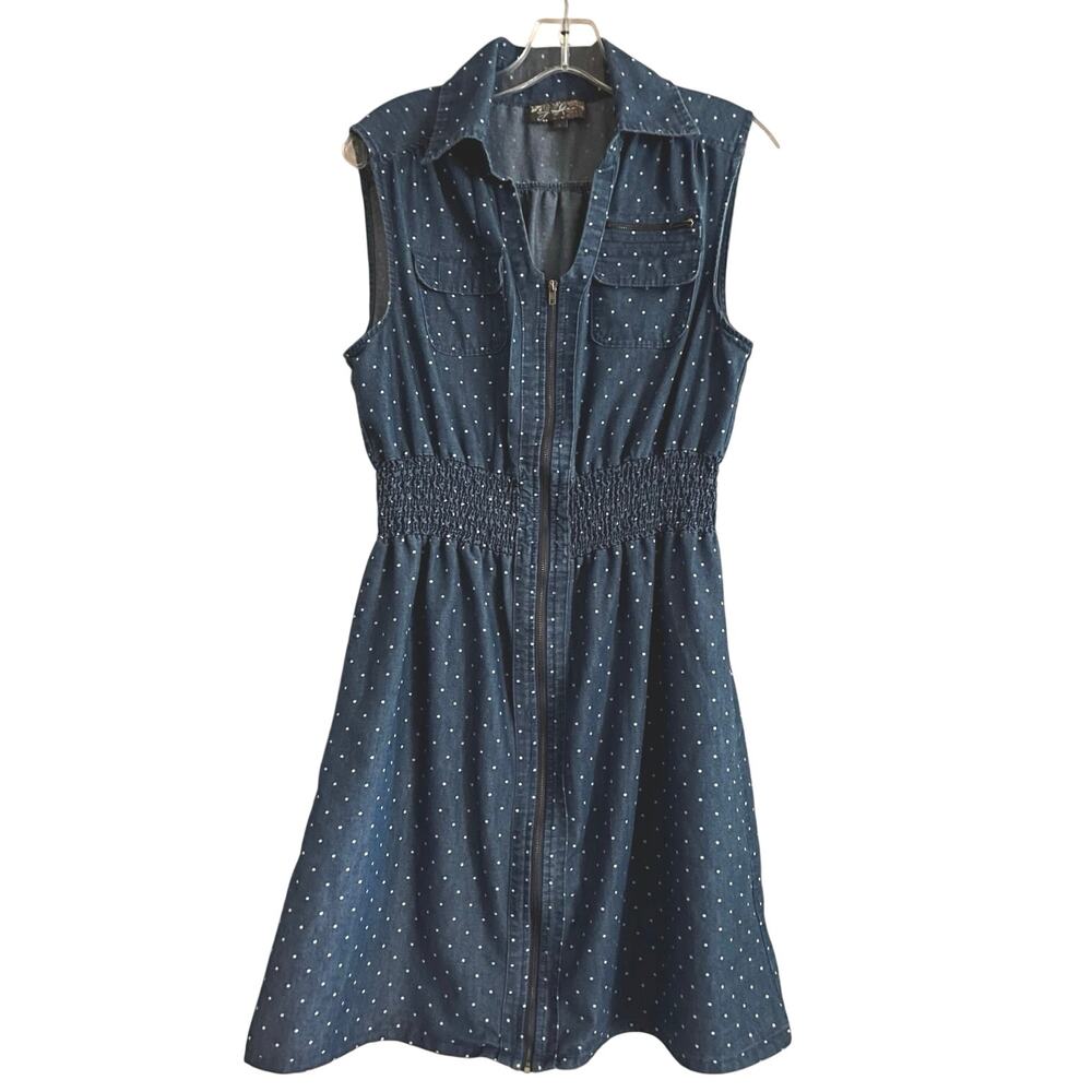 J. Gee Polka Dot Denim Dress Womens Size L Casual Work Western Country Travel